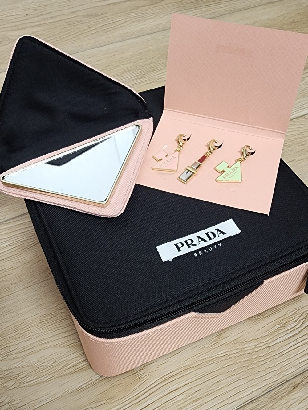 3 Pcs Prada Paradoxe Beauty Gift Set Bag Charms, makeup box bag, Pink Mirror new